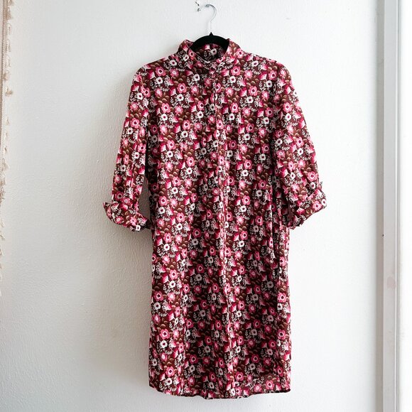J. Mclaughlin Berlin Shirt Dress in Mountain Floral Pink/Coffee 100% Cotton - Picture 4 of 8